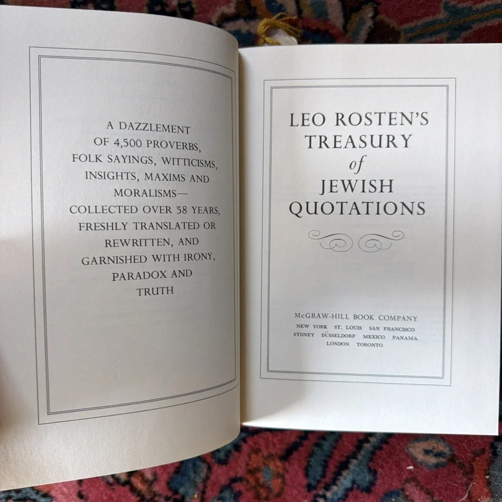Treasury Of Jewish Quotations By Leo Rosten`s 1972 Vintage McGraw-Hill Hardcover